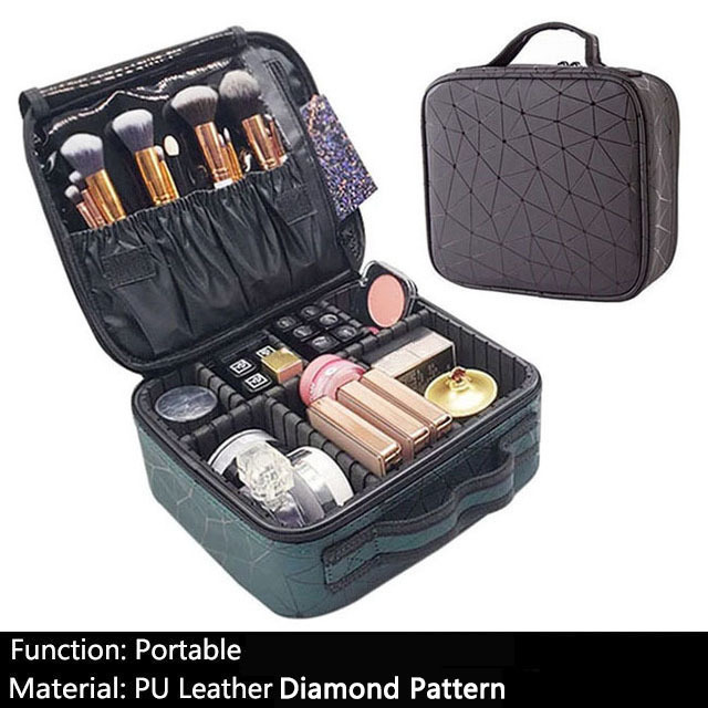 Female Beauty Makeup Case Brushes Organizer Storage Box Bolsa Maquillaje Women Cosmetic Bag For Makeup Suitcase: C Black