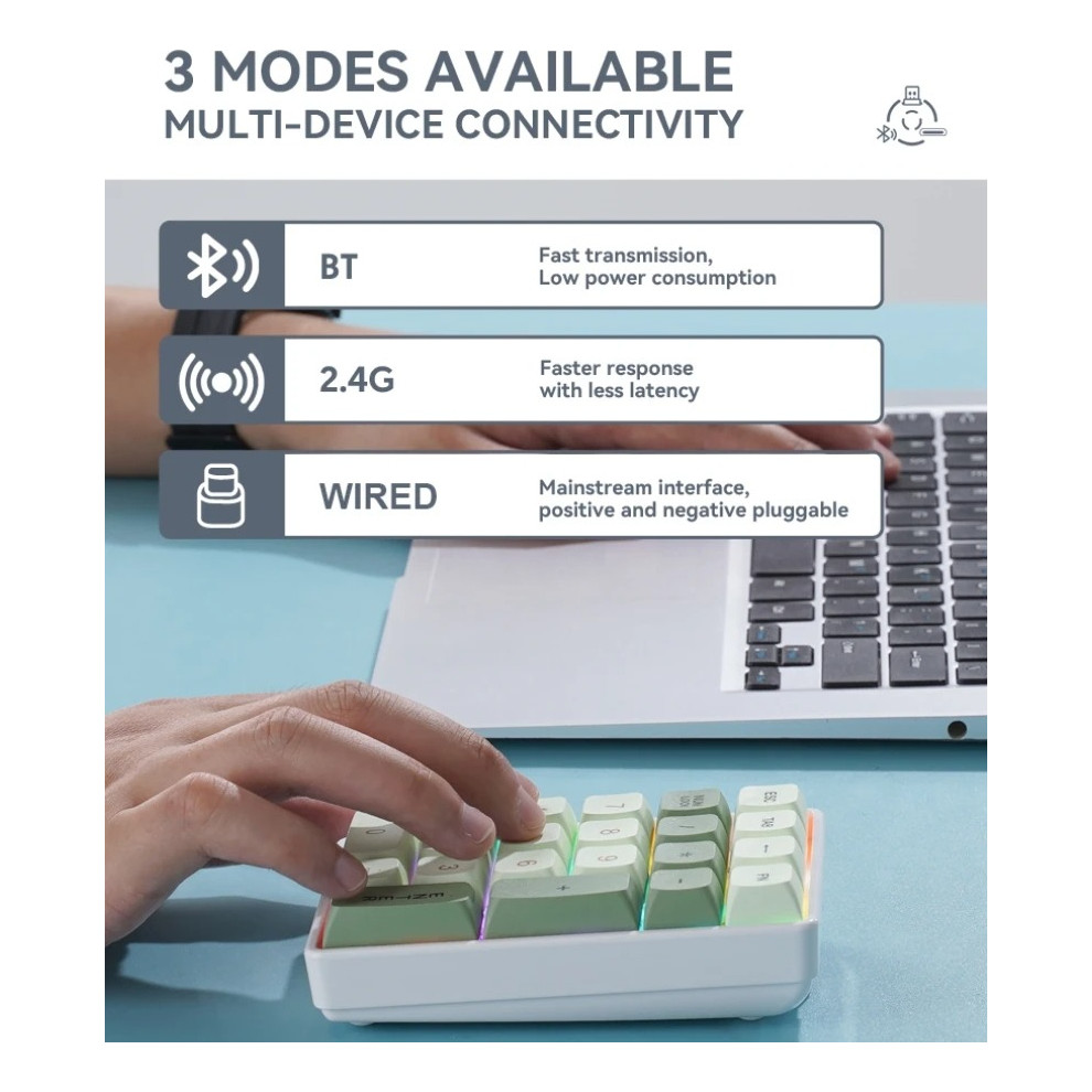 Tastiera meccanica wireless K21 a 21 tasti - Tri-Mode (BT/2.4G/USB-C), illuminazione RGB, sostituibile a caldo, compatta per PC/laptop