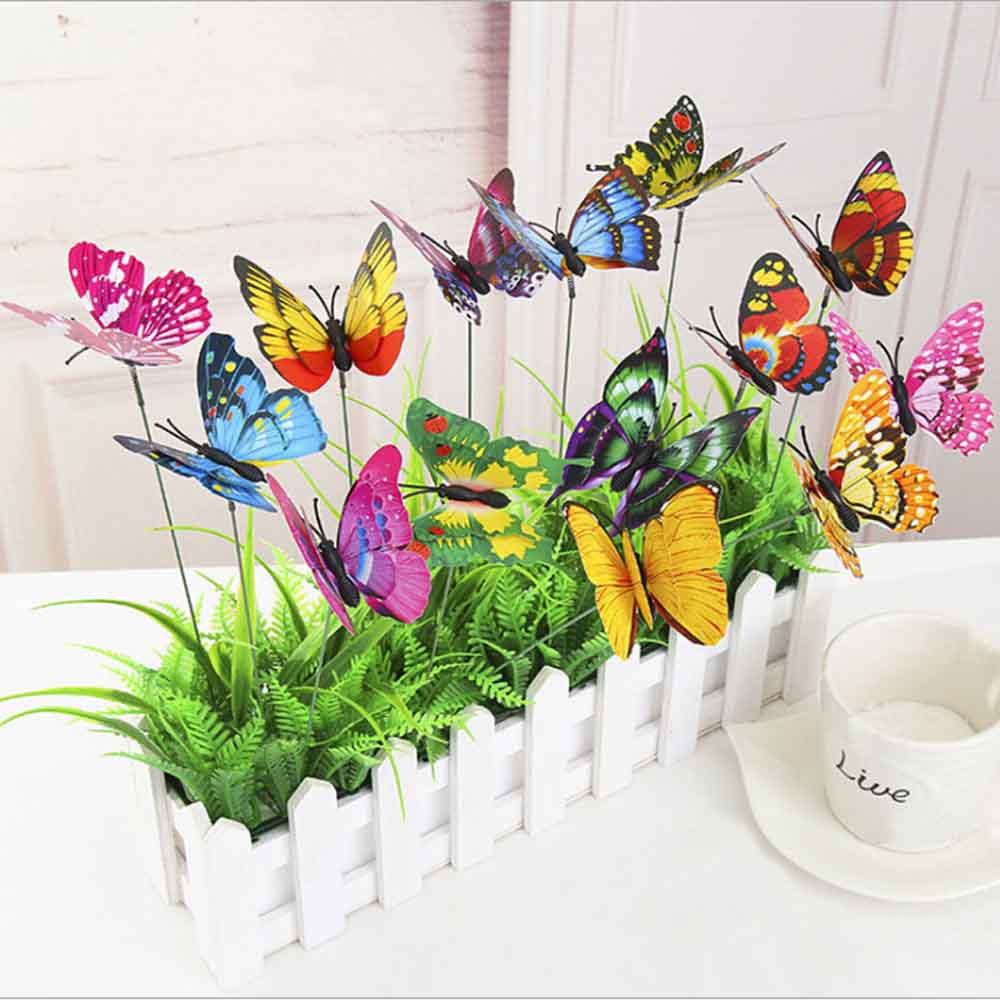 25pcs Butterfly Sticks Stakes 7cm Butterflies on Stick for Yard Planter Flower Pot Garden Decorations (Random Color)