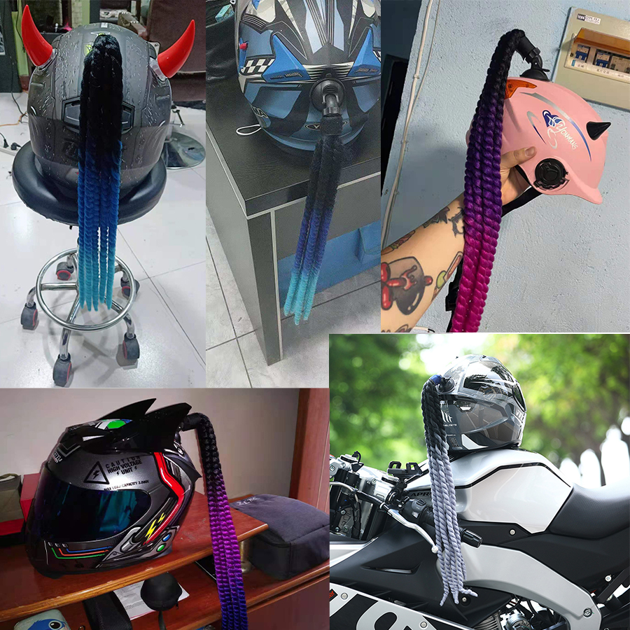 Casque de moto à tresses, queue de cheval tressée, pour Motocross, accessoires de décoration de cheveux