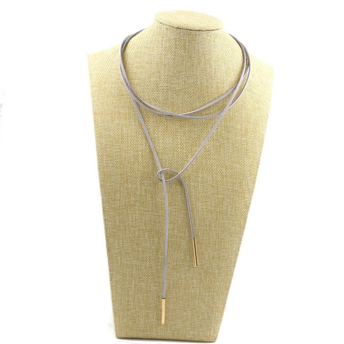 Gargantilla de cuero de imitación para mujer, collar largo de terciopelo con estilo, joyería artesanal, para novia, nueva: Gray Rope Gold