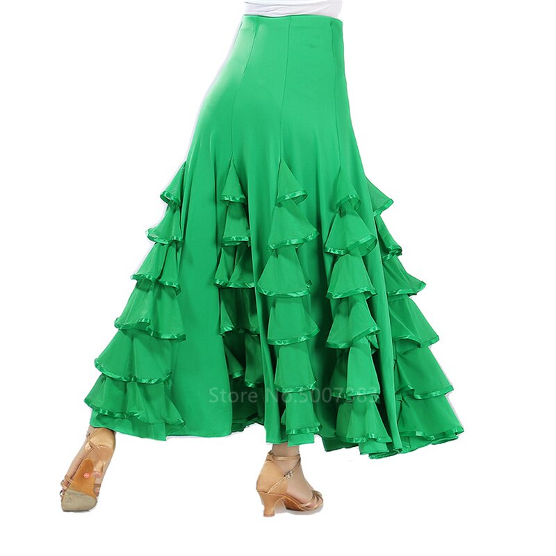Flamenco -mekko espanjalainen tanssi mustalainen hame nainen valssi juhlasali klassinen kilpailuharjoitus kerroksellinen iso swing -tanssilava: Väri 3