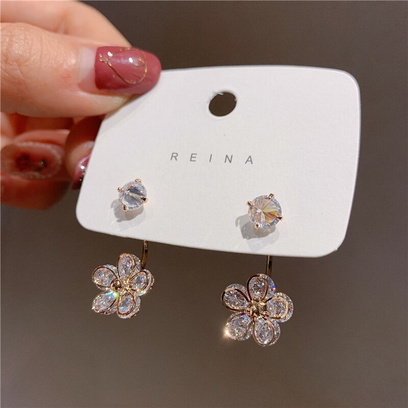2022 neue Koreanische Luxus Kristall Zirkon Blume Zucht Ohrringe Für Frauen Elegante Metall Gold Ohrringe Mädchen Partei Schmuck: Stil2