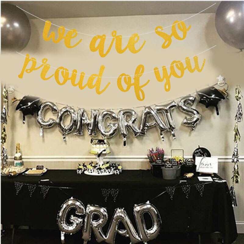 Gold Letter Congrats Grad Banner Wall Hanging Garland Flag We Are So Proud Of You Bunting graduation party decoration Supplies