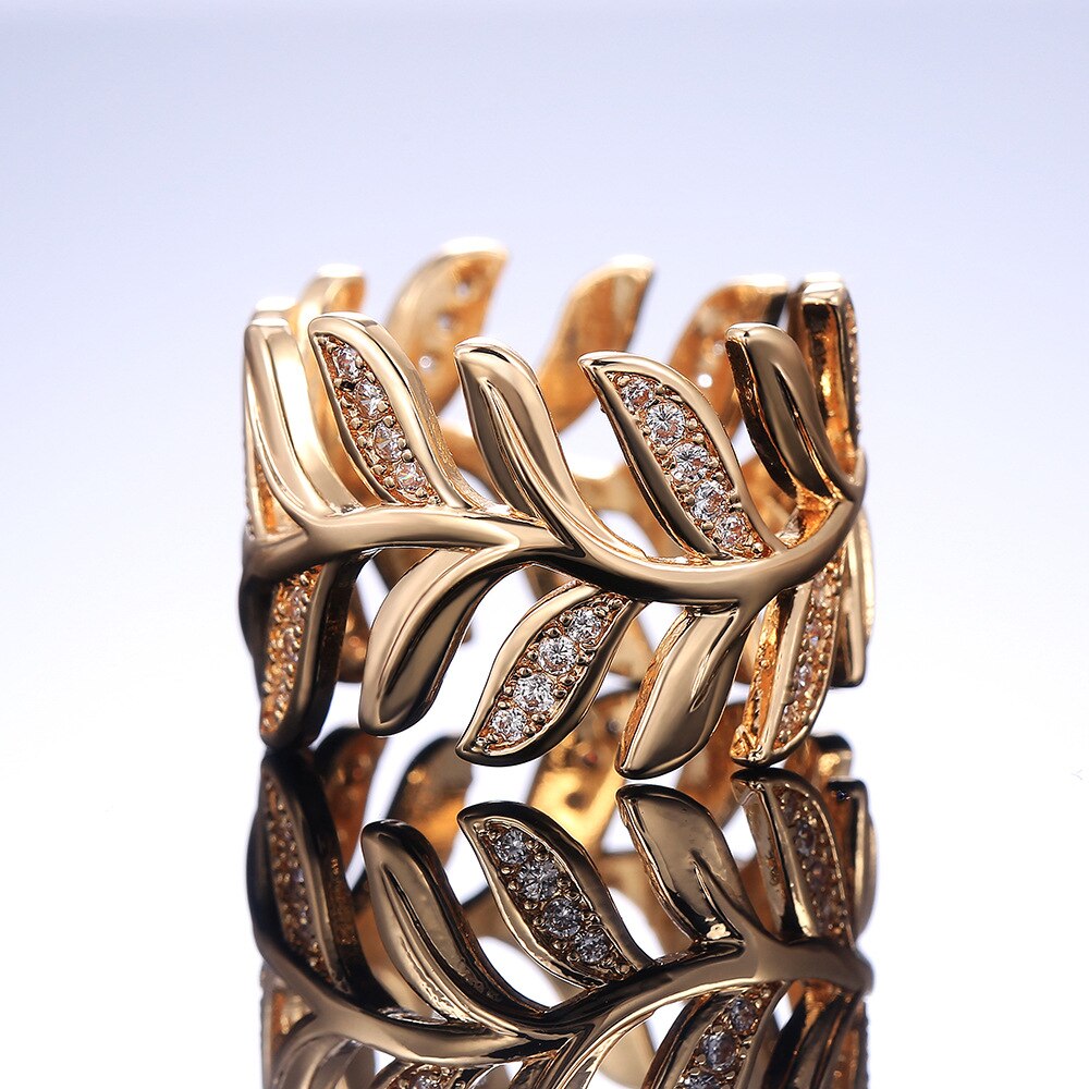 Niedliche Weibliche Weiß Kristall Stein Ring Charme Gold Farbe Große Hochzeit Ringe Für Frauen modisch Braut Blatt Zirkon Engagement Ring