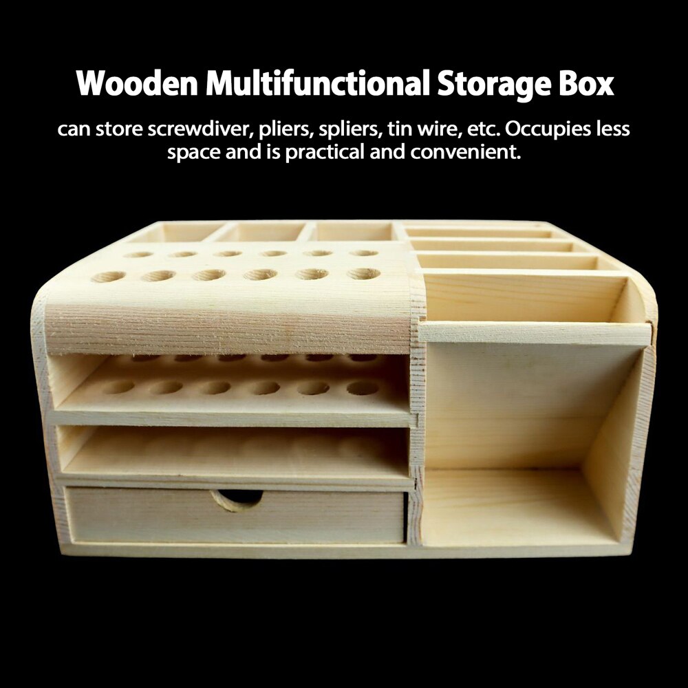 Houten Multifunctionele Opbergdoos Mobiele Repareren Gereedschap Bureau Opbergrek Schroevendraaier Pincet Houder
