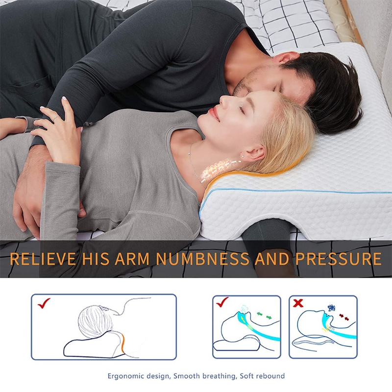 Oreiller de couple avec repose-bras en mousse à mémoire de forme, Anti-pression des mains, soulagement de la douleur au cou, coussin Cervical de couchage arqué