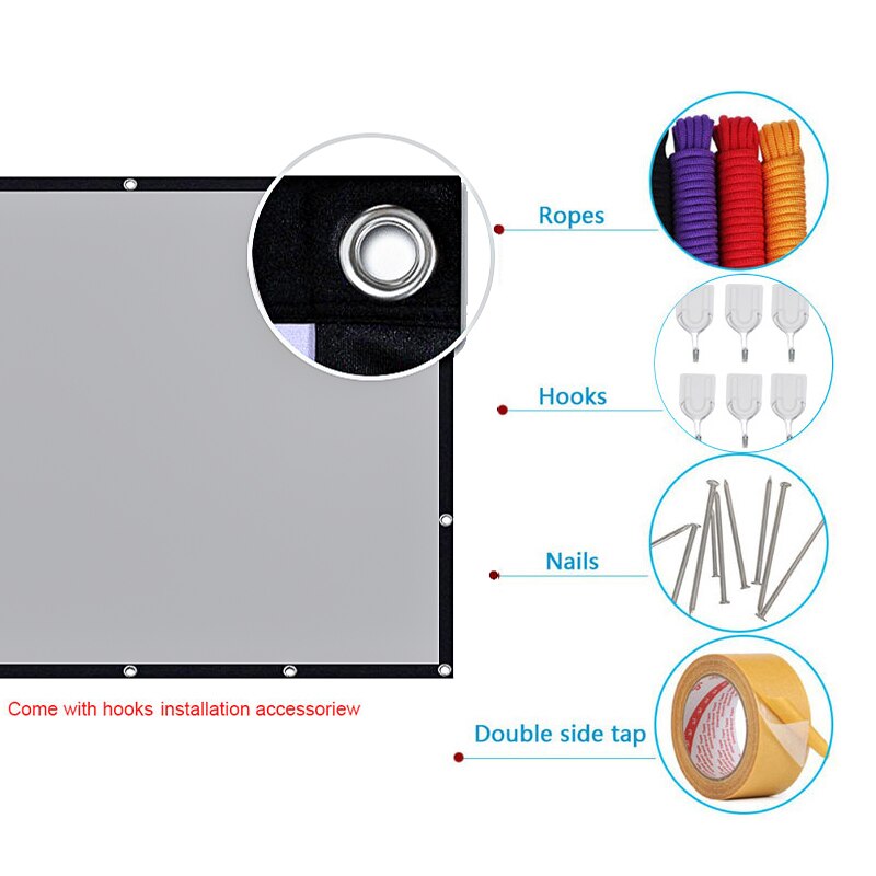 MIXITO Projector 16:10 Anti Light Curtain 120 Inches With Black Border And Hole Portable 3D HD Projection Screen