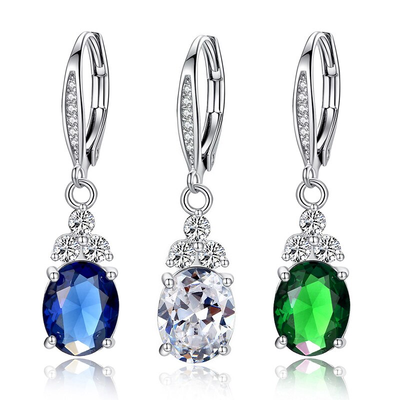 Huitan Classic Retro Cubic Zircon Women Earrings With Shiny Brillaint Oval Crysatl Stone Wedding Earrings For Female