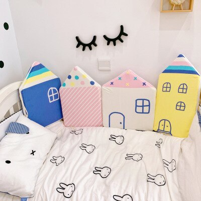 4 stk baby seng kofanger lille hus mønster krybbe beskyttelse barneseng nyfødt sengetøj baby sengetøj: Flerfarvet
