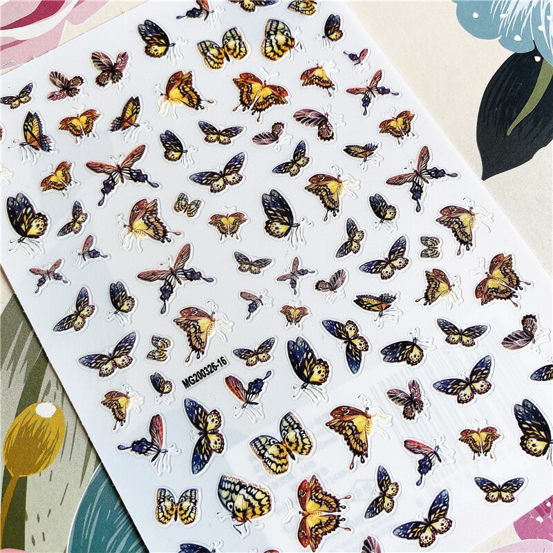 Mg200320-05 kleurrijke vlinders, zwevende vlinders, 3d lijm op de achterkant, nagelsticker, nageldecoratie, nagelkunst, nagelversiering: Mg200326-16