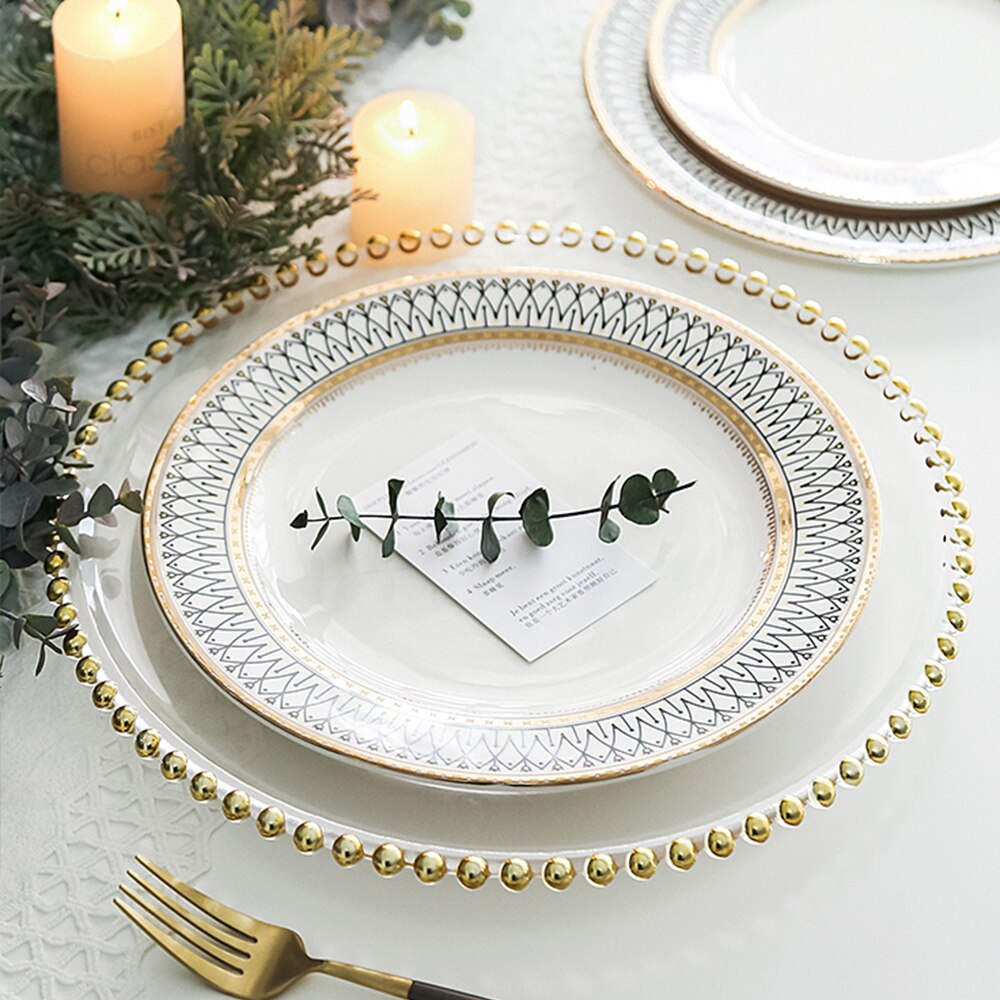 Retro Ceramic Dinner Plate Glass Saucer Fruit Cake Dessert Dish Tableware Set Plates Dinner Food Tray Home Decoration