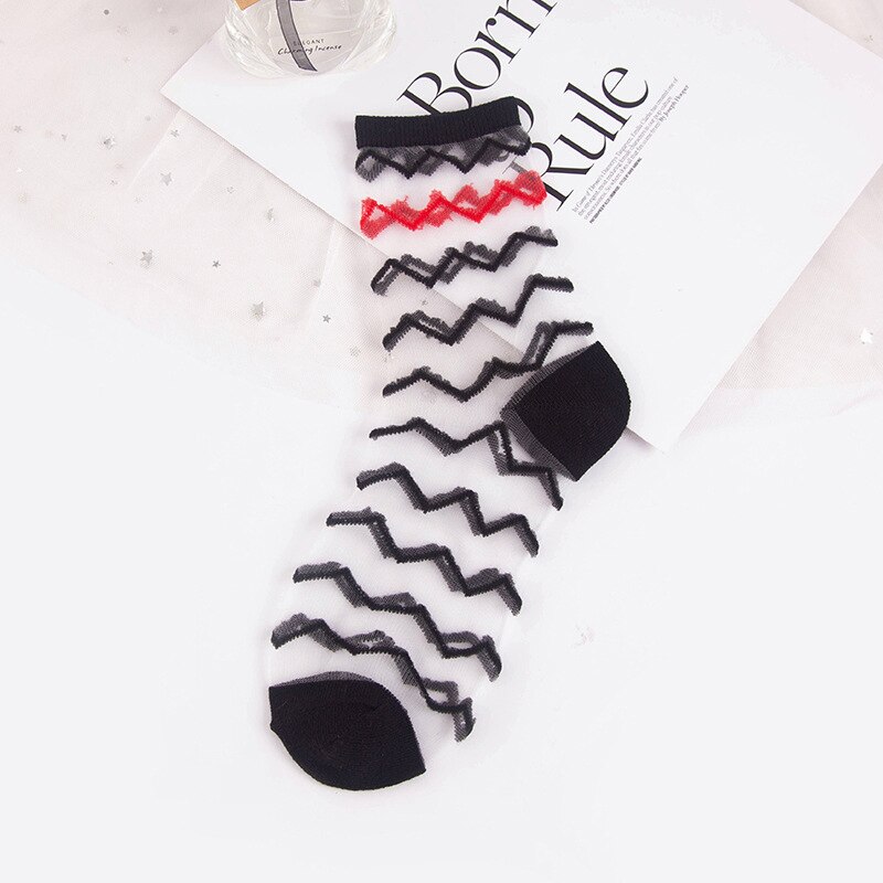 Summer Breathable Ultra-thin Glass Silk Socks Women Geometric Pattern Short Socks Girls Transparent Socks: Style 9