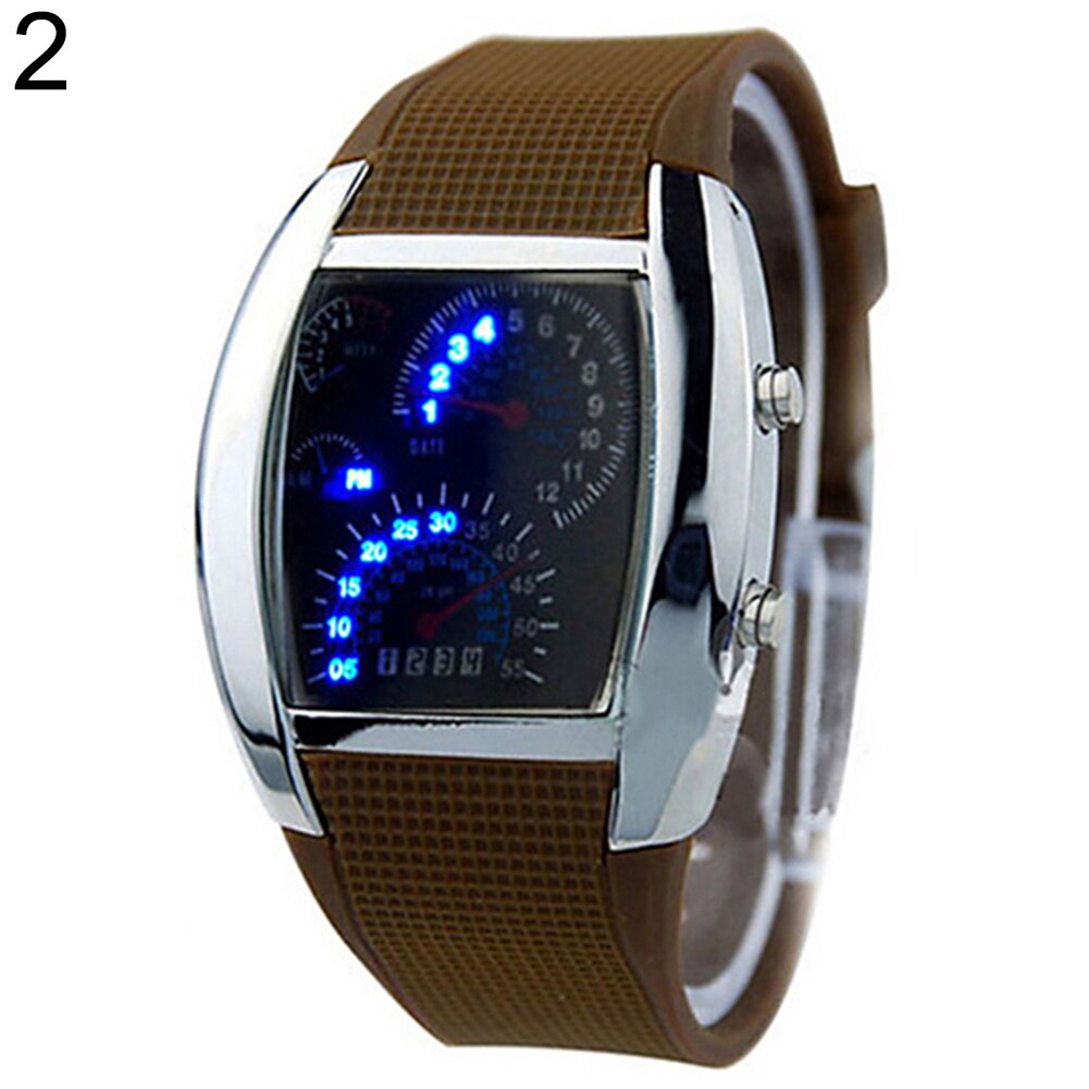 Led-horloge, coole rubberen band, toerenteller, snelheidsmeter, auto, turbo-stijl, digitaal led-polshorloge
