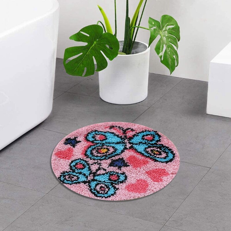 Latch Hook Kits DIY Crochet Yarn Kits,Butterfly Carpet Embroidery Hook Rug Kit Needlework Sets Cushion For Kids Adults