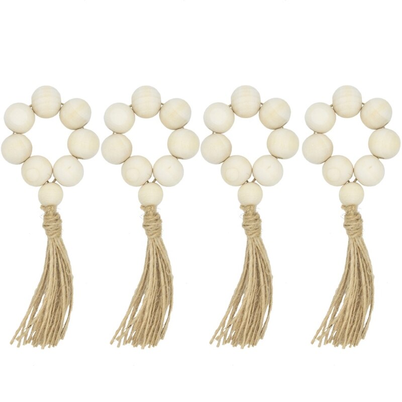 Servilleteros de cuentas de madera Natural para bodas, decoración del hogar, mesa, 4 Uds.