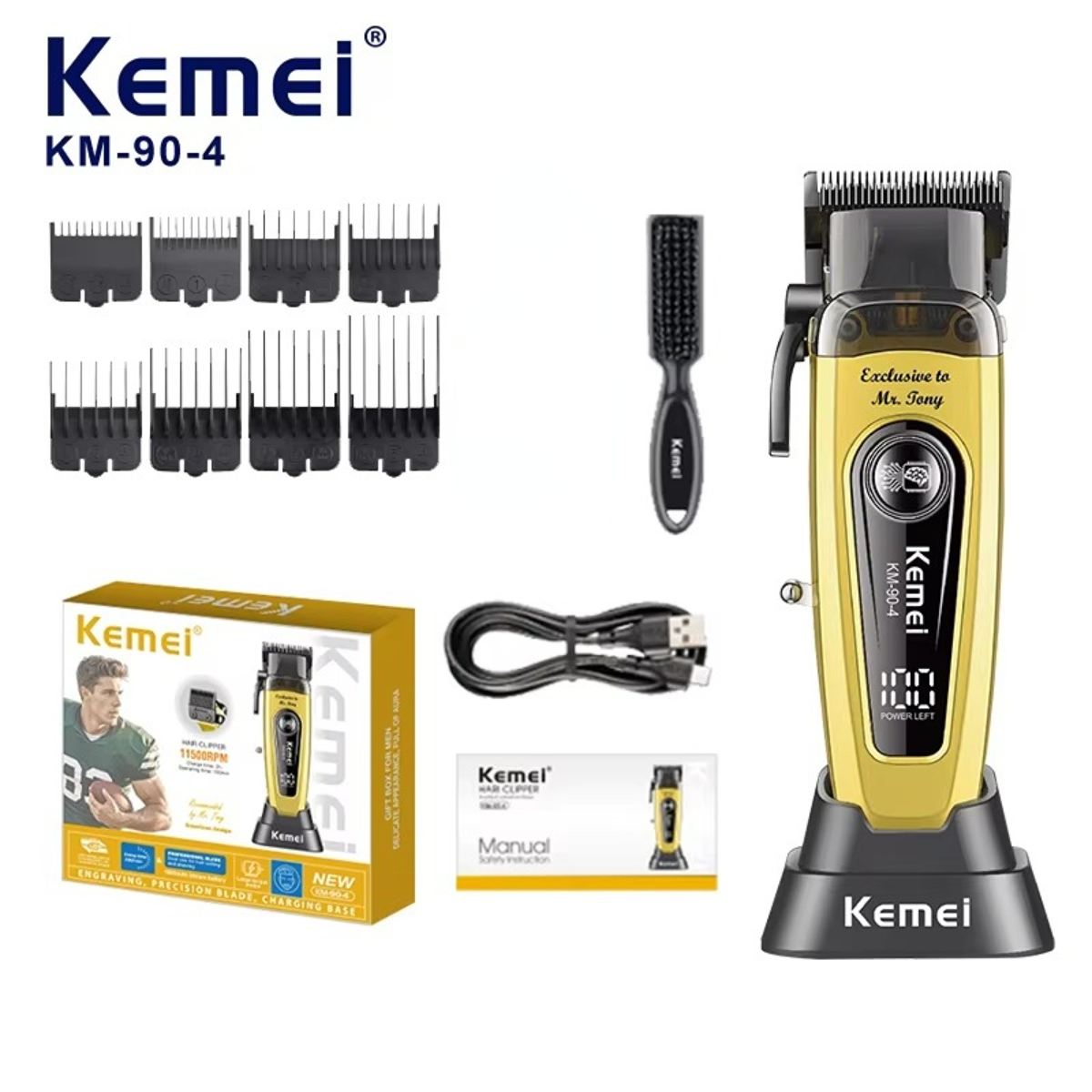 Kemei Cortapelos Oferta especial 11500 RPM Cortadora de pelo Mejor Motor sin escobillas Eléctrica Cortapelos Más vendida Cuchilla DLC Cortapelos para hombre KM-90-4: Verde