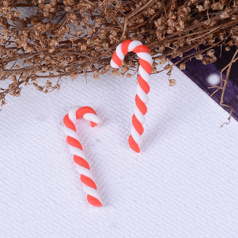 10Pcs Kawaii Cute Clay Christmas Red White Candy Cane Craft Home Christmas Decoration Resin Flatback Cabochons Scrapbooking