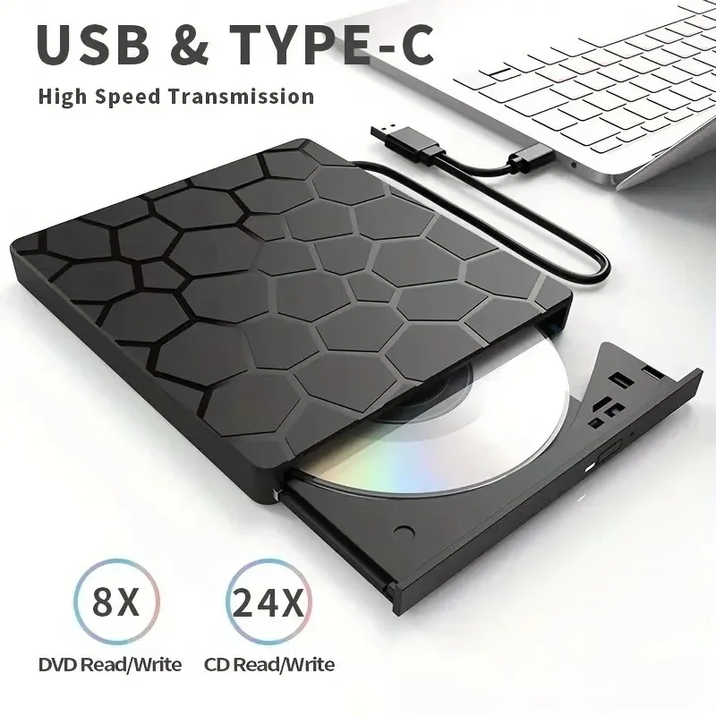 Portable DVD Player 7 in 1 External CD/DVD Drive USB 3.0 Type C CD Burner External Disk Drive for Desktop Mac Windows Linux