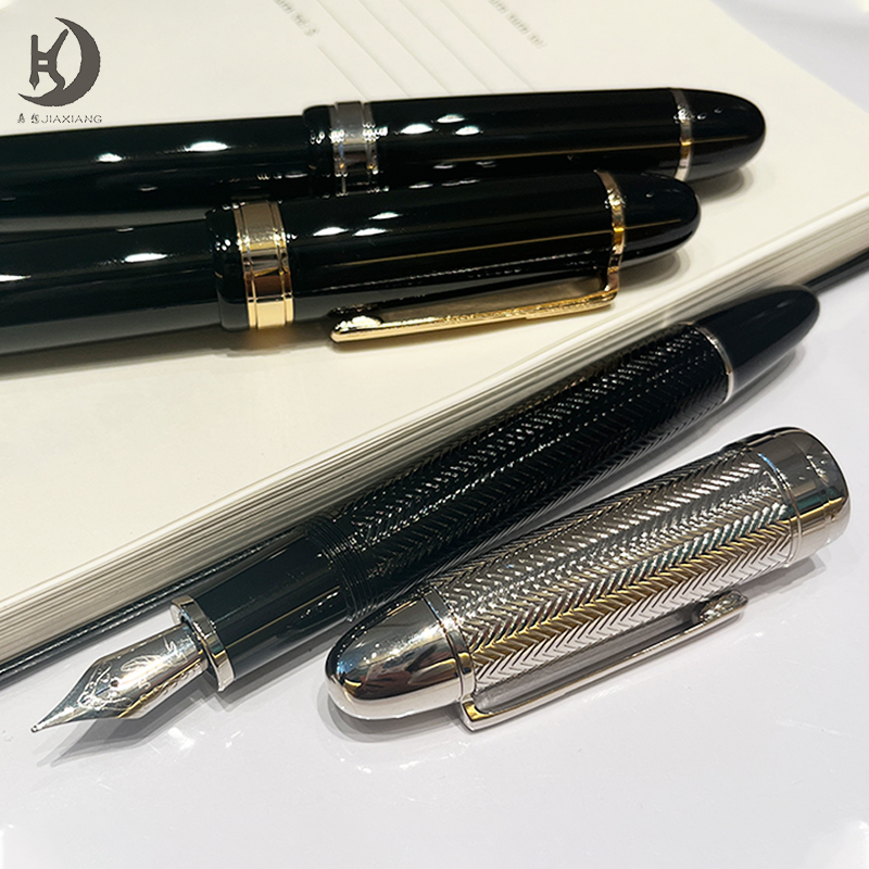 JD 129 pluma de lujo con punta de iridio y convertidor de tinta, plumas estilográficas de caligrafía de Metal con Clip plateado dorado grande de primera para recuerdo: BLANCO