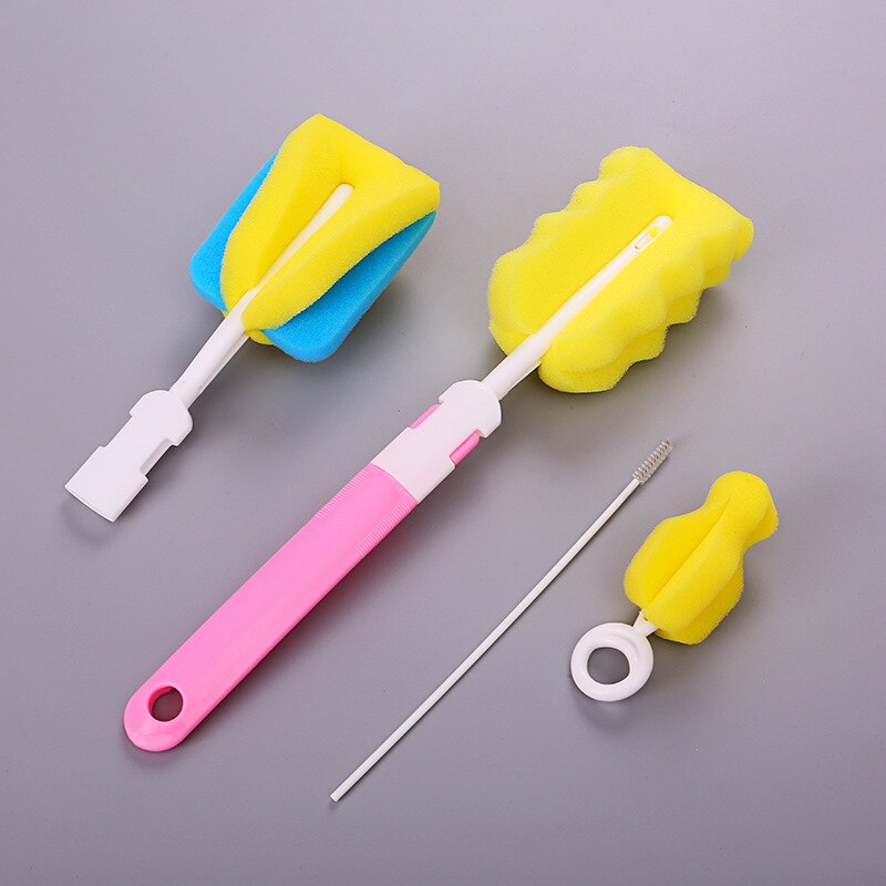 4pcs/set Sponge Baby Bottle Brush Feeding Bottle Cleaner Glass Cup Milk Bottle Nipple Cleaning Brush