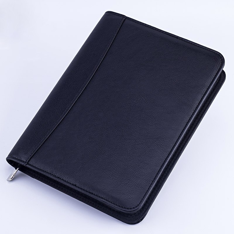 Retro Faux Leather A5 Padfolio with Calculator Binder Zipper Business Notebook File Organizer Folder Manager Briefcase Note Book: Black