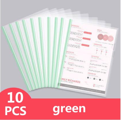 10 Pieces Color Transparent Draw Rod Folder File Report Resume Folder Thickened Draw Rod Folder Plastic Rod Clip: 10pcs green