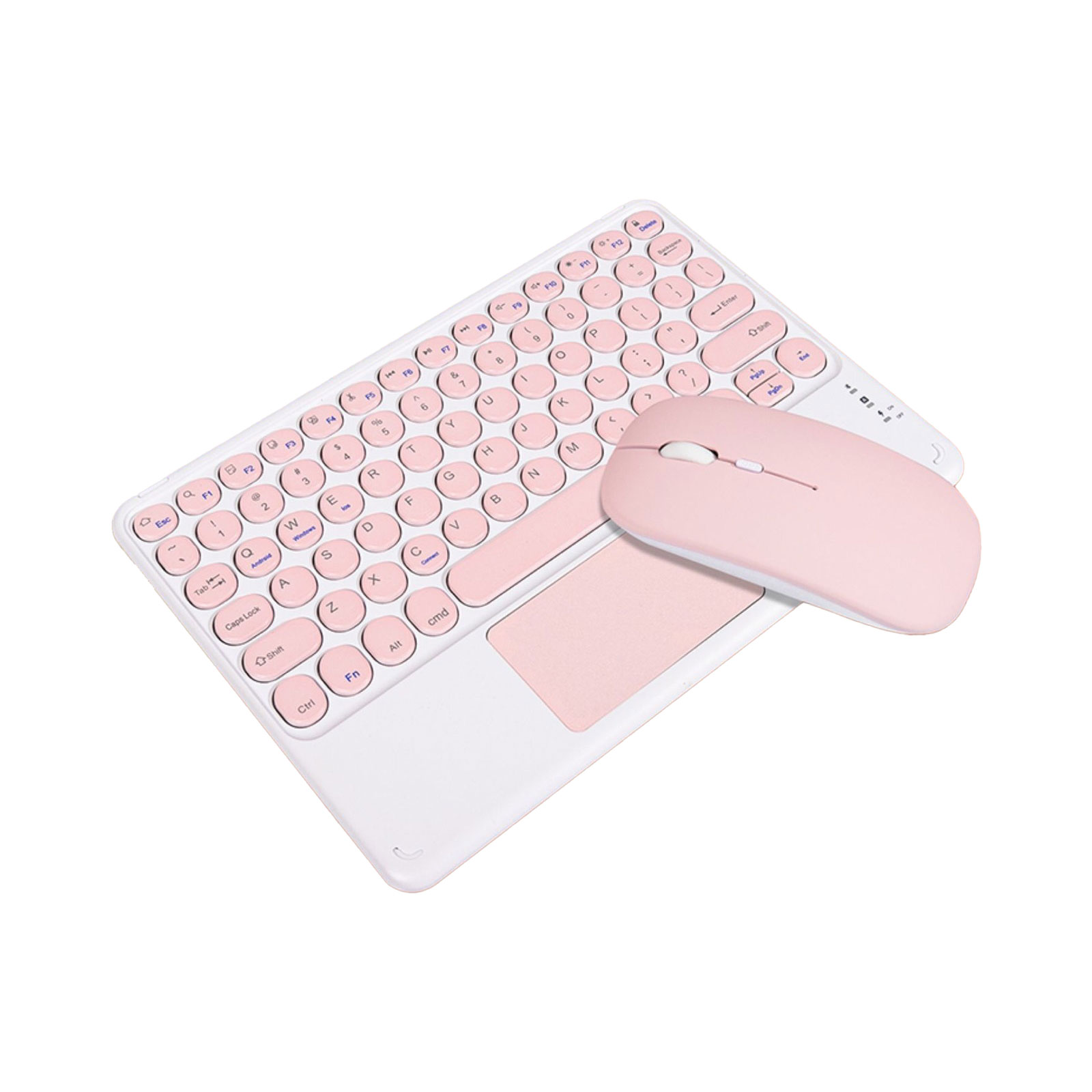 Wireless BT Keyboard Teclado Retro Round Key Keyboard And Mouse Set For Samsung Xiaomi Touchpad Tablet For IPad Keyboard: pink