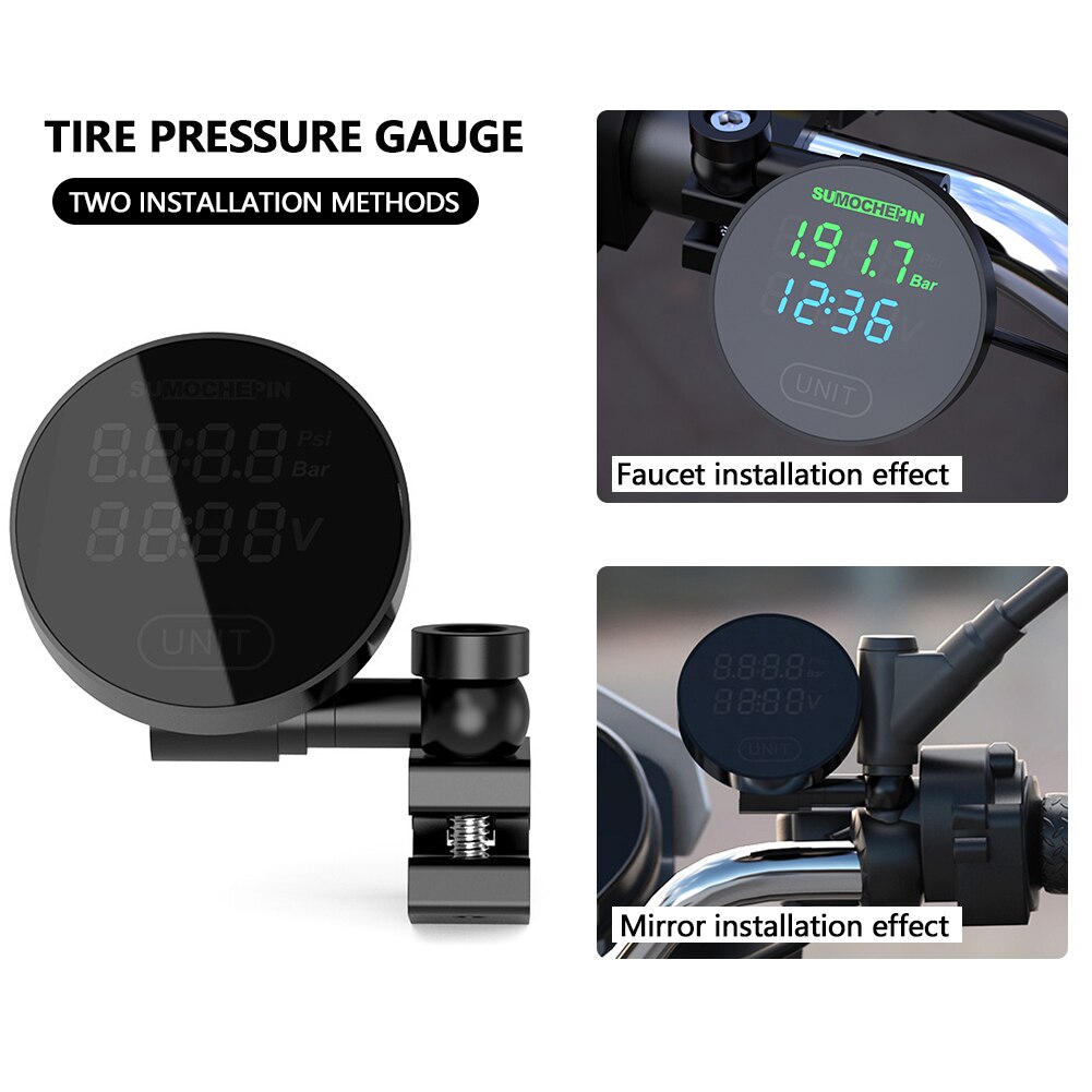 LCD Digital Display TPMS Alarm Motorcycle Tire Pressure Monitor Wireless High-precision Electric Detector With External Sensors