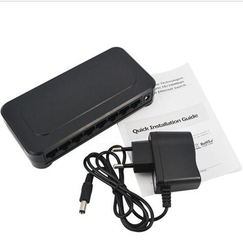 10 / 100 mbps  rj45 8- poorts snelle ethernet-switch lan-hub us eu-stekker 5v adapter voeding netwerkswitch
