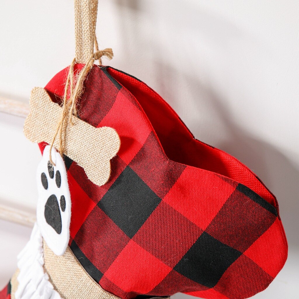 Plaid Kerstsok Opknoping Puppy Pet Hond Botten Thuis Decor Kous Met Grote Poot Voor Xmas Decoraties Kerst Bag