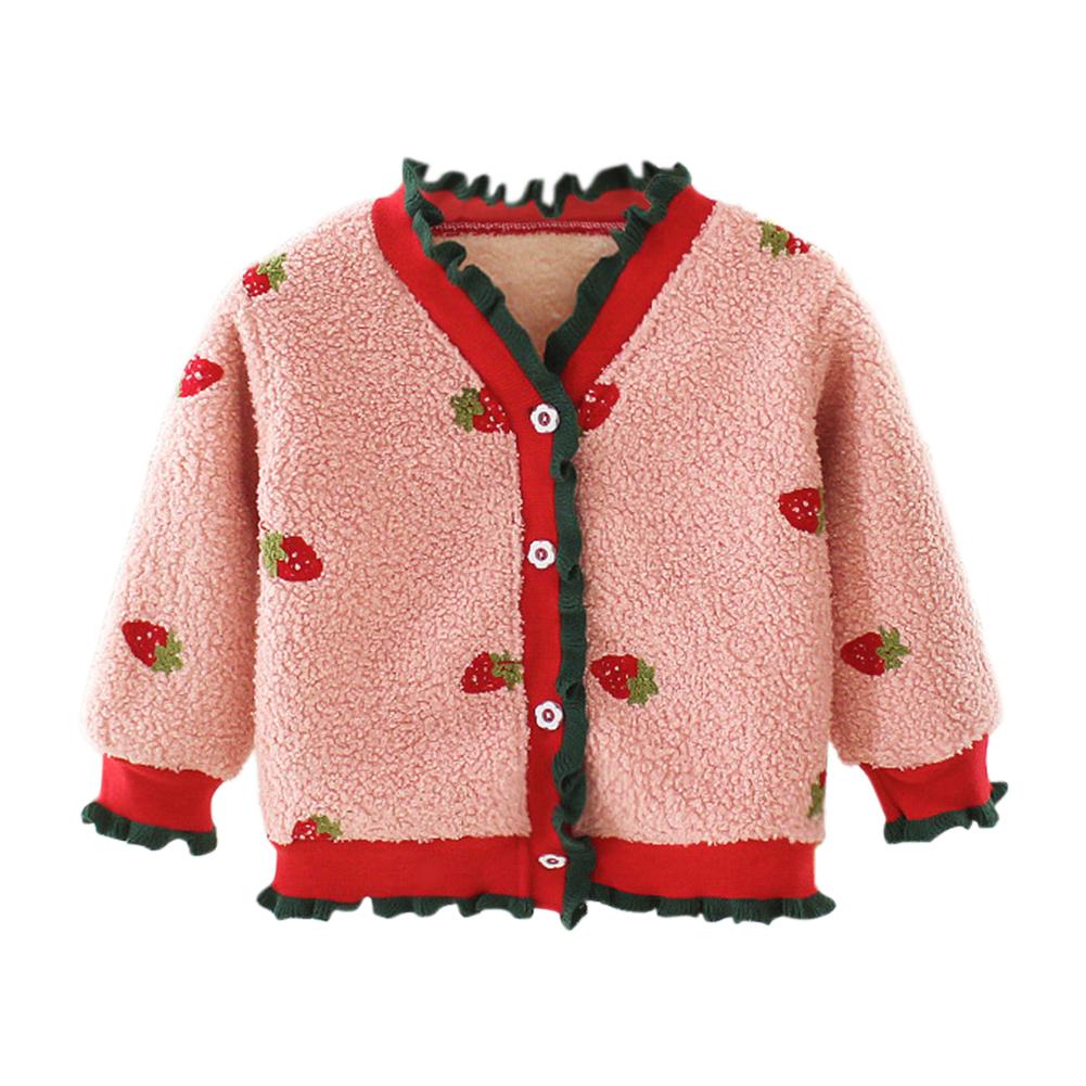 Herfst Winter Baby Meisje Jas Kinderen Lange Mouwen Kleding Katoen Leisure Dagelijkse Mooie Aardbei Vest Dikker Knoppen Kleding: Roze / 6m