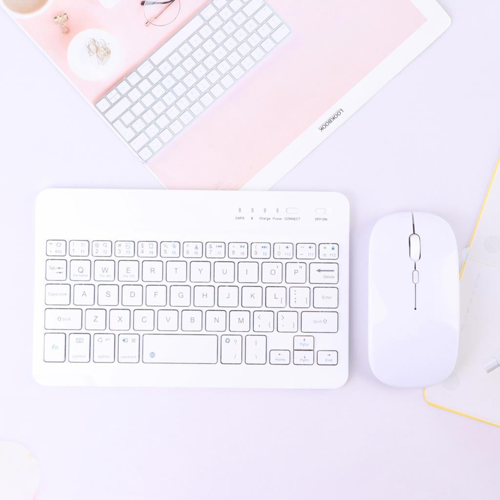 1 Set Wireless Keyboard Mobile Phone Tablet Computer Bluetooth-compatible Keyboard+Mouse Set 20*12.5cm: White