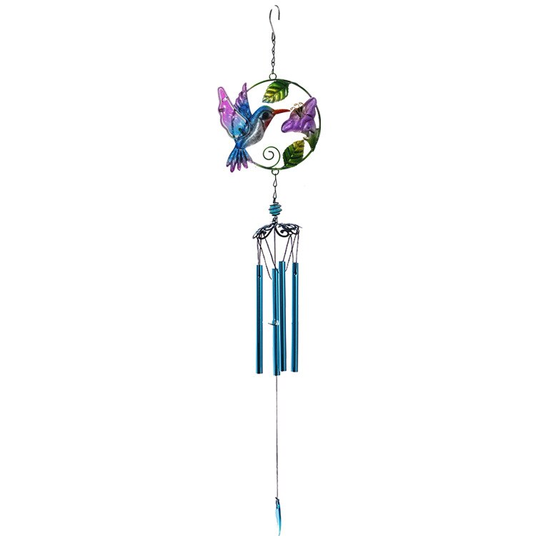 1Pc Smeedijzeren Windgong Ijsvogel Glas Spray Geschilderd Schilderij Ambachten S Haak Pijp Hanger Binnenplaats Balkon Creatieve: ZY000008-blue