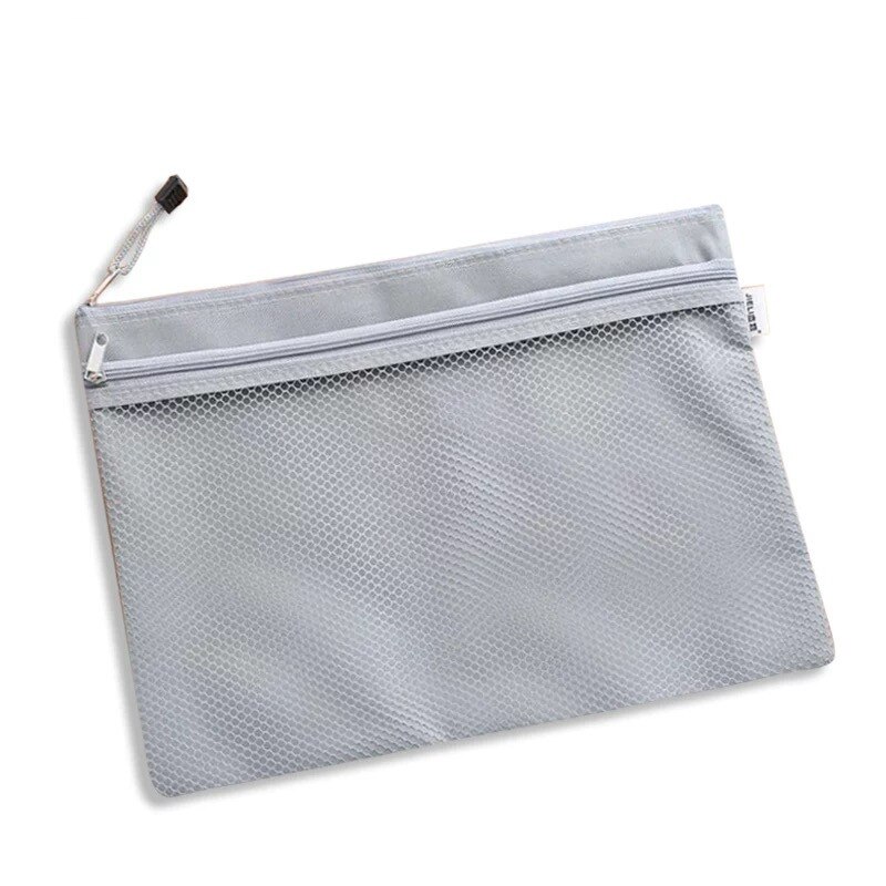 Bolsa de lona con cremallera A4, organizador de papel para documentos, bolsa protectora de almacenamiento, papelería, 2 capas, resistente al agua, novedad, 1 ud.: grey