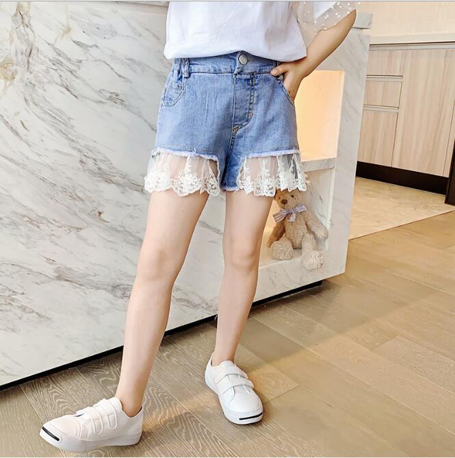 Baby Girls Denim Shorts Teenagers Summer Lace Short Pants Kids Beach Clothes Children's Shorts For Teenage Girls 4 6 8 10 12 14T