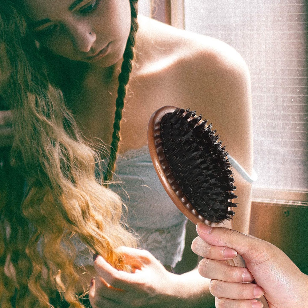 Natural Boar Bristle Hairbrush Massage Comb Anti-static Hair Scalp Paddle Brush Beech Wooden Handle Hair Brush Comb Styling Tool
