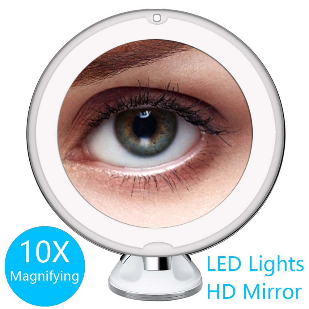 10X Magnifying LED Light Makeup Mirror Lamp Magnifier Battery Portable Hand Vanity Glass Make Up Mini Cosmetic Suction Cup Tool: 10X Led Mirror Short