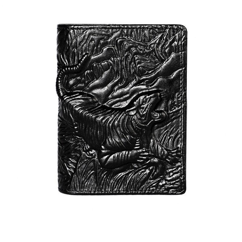 Chinese Dragon Wallet Vintage Genuine Leather Men's Short Wallets Unique Tiger Crocodile Flower Pattern Folding RFID Card Holder: 12