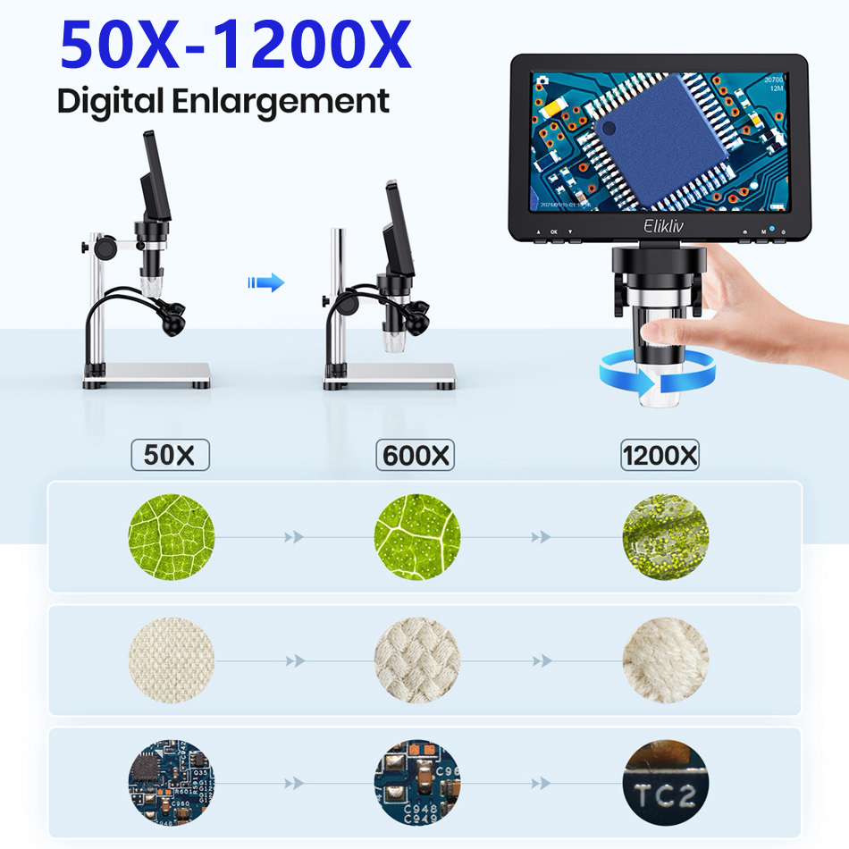Elikliv-microscopio Digital LCD EDM9 7 pulgadas 1080P 50X-1200X microscopios electrónicos de soldadura con luces LED soporte para ordenador PC