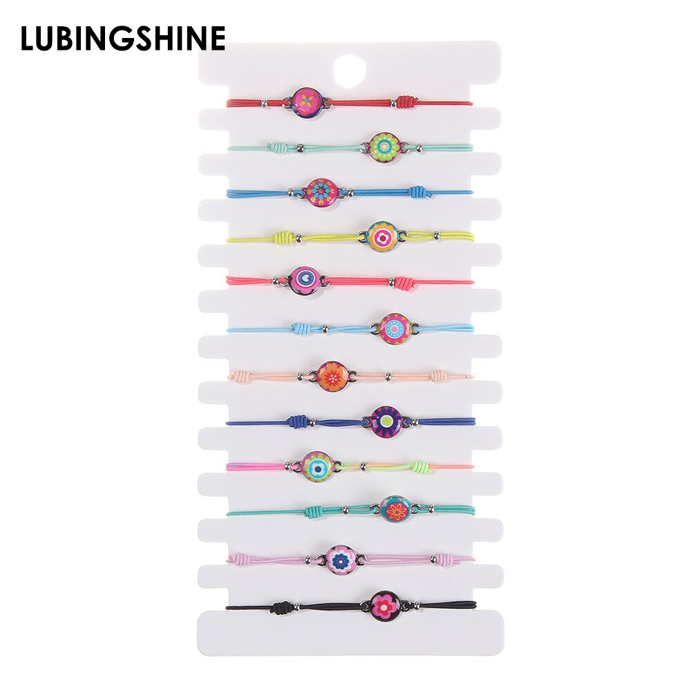 12 Stks/set Handgemaakte Geweven Touw Ketting Armband Set Rainbow Bridge Gedrukt Charms Armbanden Voor Vrouwen Mode-sieraden