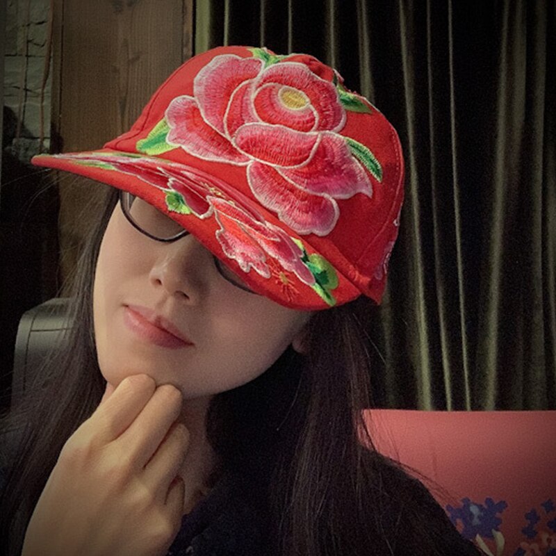 Johnature efterår toppede kasketter broderi afslappet vintage 2 farver kvinder retro hatte