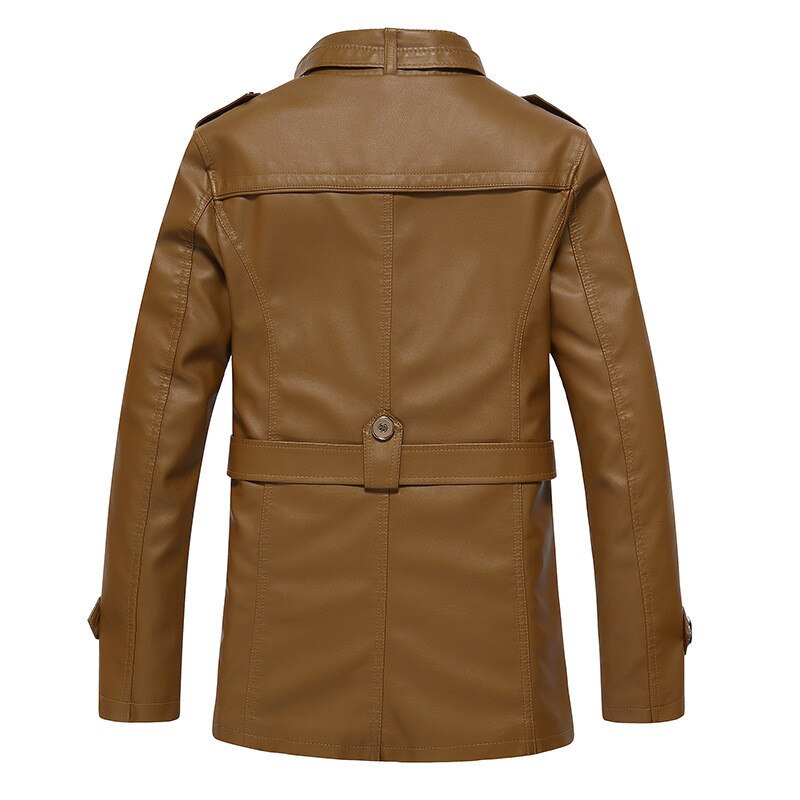 Merk leren jas heren opstaande kraag fleece wollen voering dikke warme windjack leren jas heren halflange jas heren