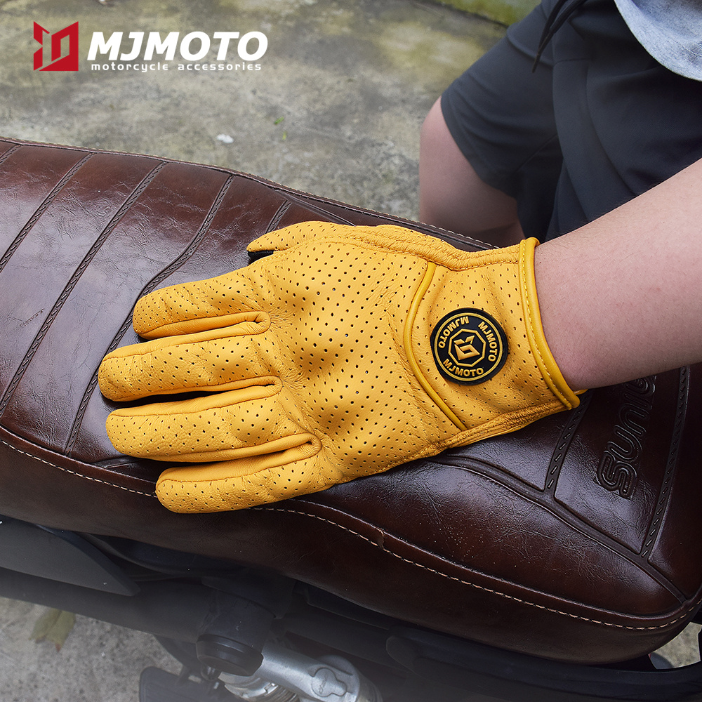 Klassische retro Leder Motorrad Handschuhe Sommer Tragen-Beständig Anti-Unterhose Männer Frauen Mountainbike Moto Radfahrer Fahrrad Zubehör