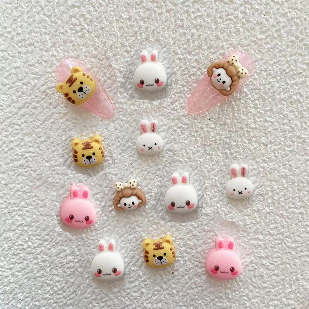 10 stks Cartoon Bunny Nail Art Charm 3D Snoep Kleur Hars Cartoon Dier Lollipop Nageldecoratie Korea Kawaii Nagelaccessoires