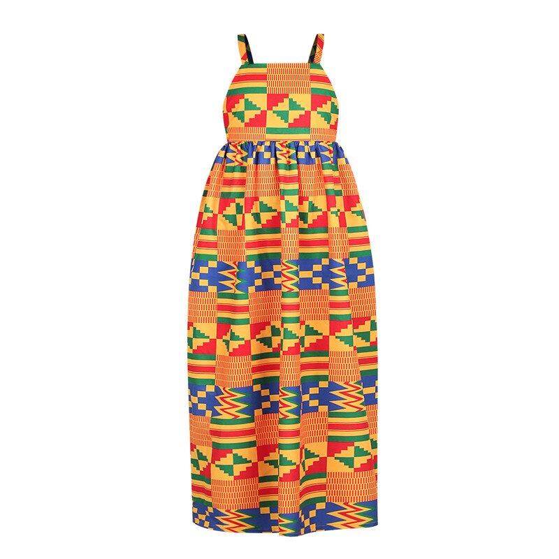 Girls African Clothes Children Bazin Riche Maxi Dress Dashiki Print African Dresses for Women Ankara Kids Dress Adjustable: TQSG004 / M