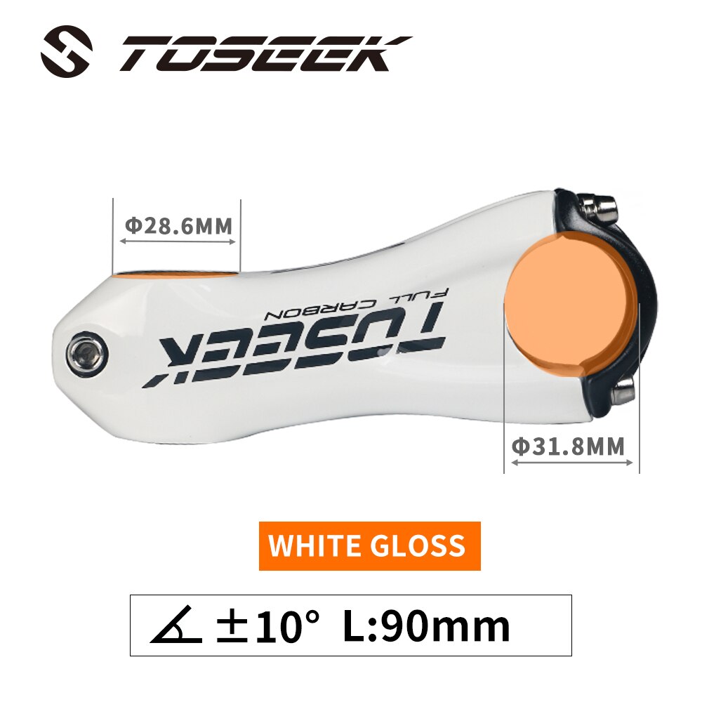 Toseek Stuurpen Stuur 31.8Mm Full Carbon Fiber Fietsen Mtb Road Fiets Stuurpen Mountain Hoek 10 Graden 80/90/100/110Mm: white - 90mm