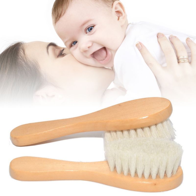 2 Pcs/set Baby Care Natural Wool Wooden Brush Comb Kids Hairbrush Newborn Infant Comb Head Massager