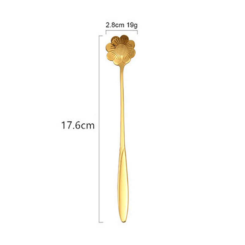 1Pcs Silver/Gold Long Handle Drink Tableware Vintage Teaspoons Mixing Spoon Kitchen Accessories 410 Stainless Steel: gold calliopsis