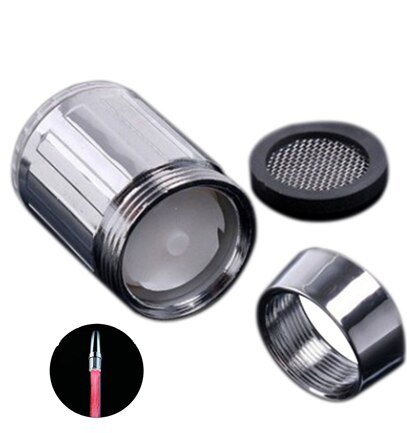 3 kleuren 7 kleuren veranderende gloeiende led keukenkraan douchekraan nieuwigheid lichtgevende kraan sproeikop licht badkamerlamp: Rood met adapter